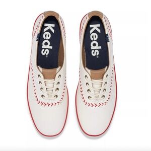 Keds Champion Pennant Baseball Leather Lace Up Sneaker Shoes Womens 12 White NEW